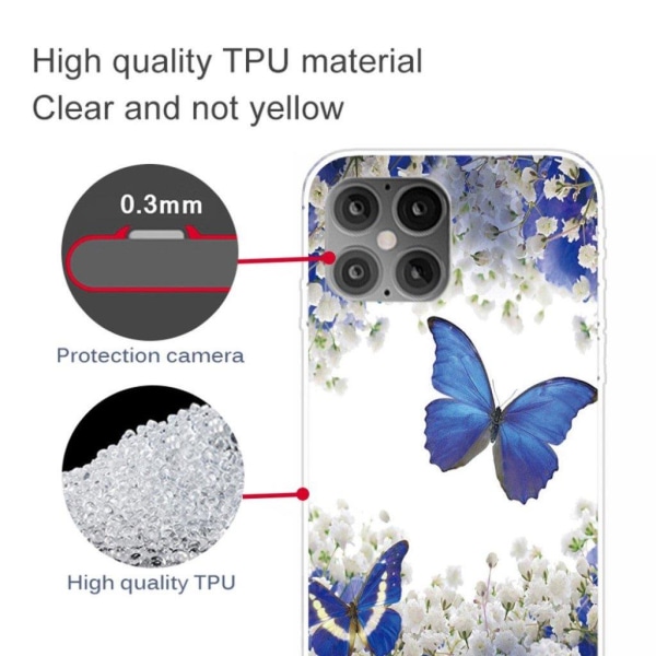 Butterfly iPhone 12 Pro / iPhone 12 nahkakotelo - Sininen Perhonen Blue