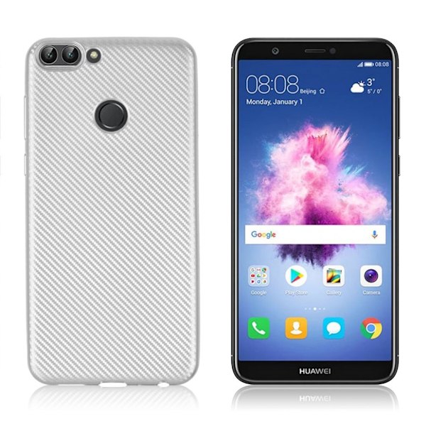 Huawei P Smart-Enjoy 7S mobilskal silikon kolfiber - Silver Silvergrå