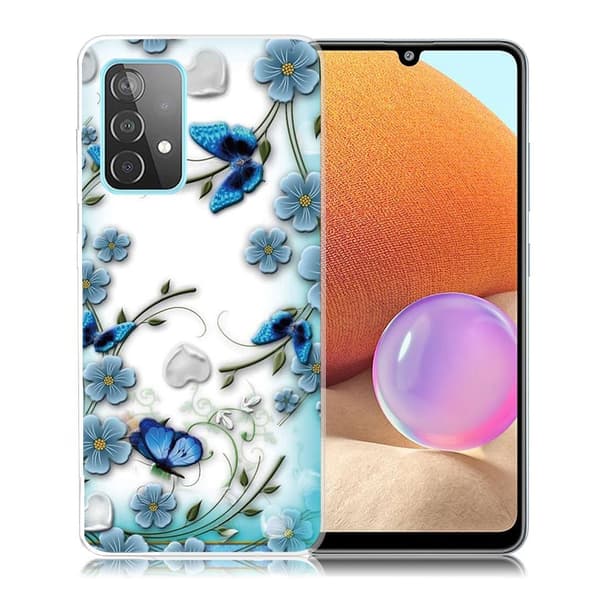 Butterfly Samsung Galaxy A32 nahkakotelo - Perhonen Ja Kukka Blue