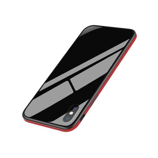 SULADA iPhone Xs Max mobilskal härdat glas metallram - Röd Röd