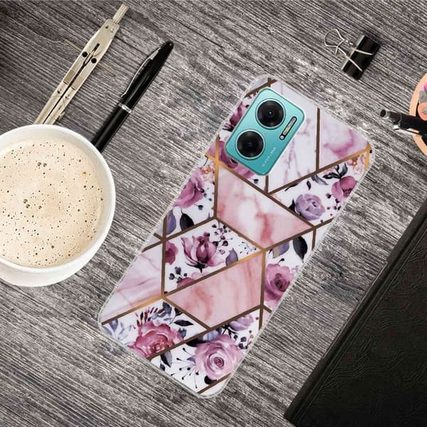 Marmordesign Xiaomi Redmi Note 11E deksel - Elegant Flis Med Roser Purple