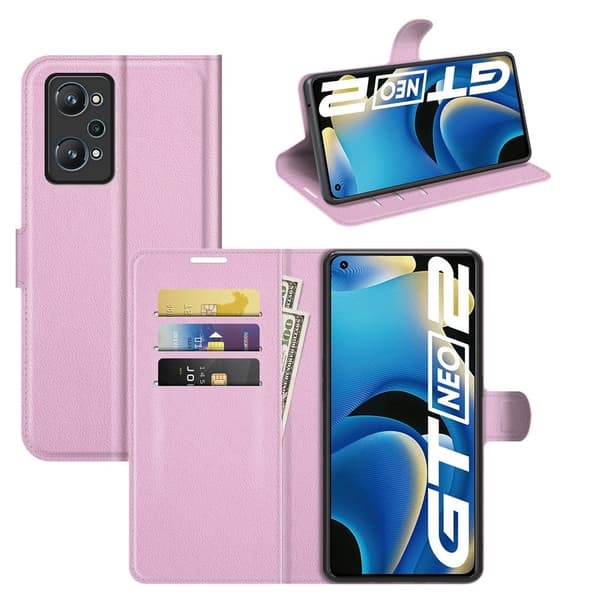 Klassisk Realme GT2 / Realme GT Neo2 flip etui - Pink Pink