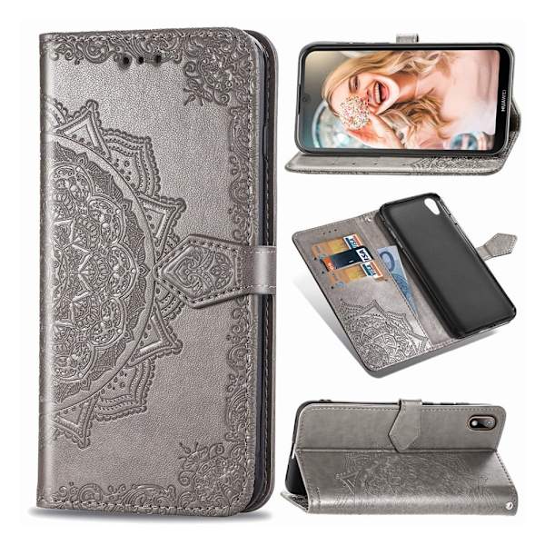 Mandala Huawei Y5 2019 etui - Grå Silver grey