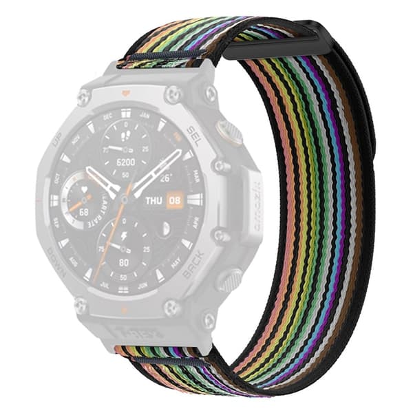 Huami Amazfit T-Rex 3 Urrem Nylon Loop Justerbar håndledsrem med stik - Sort / Regnbue Black