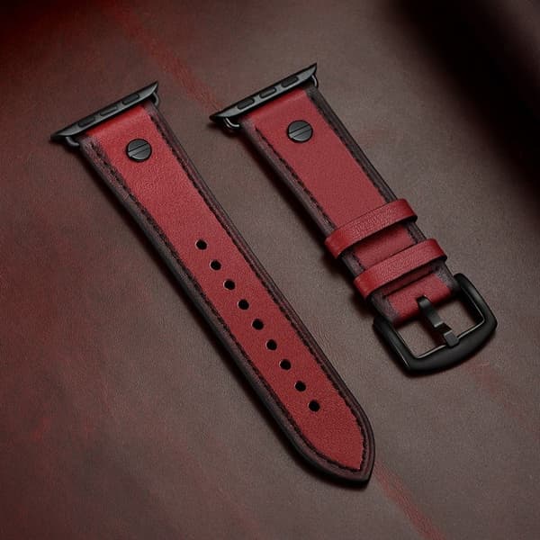 Apple Watch Series 5 44mm nitte dekorations ægte læder Urrem - Rød Red