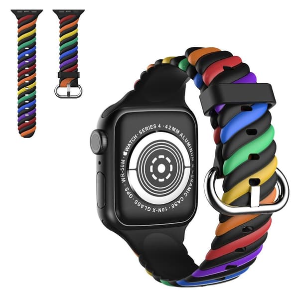 Apple Watch 42mm - 44mm unik färg twist silikon klockarmband - Regnbåge / Svart multifärg