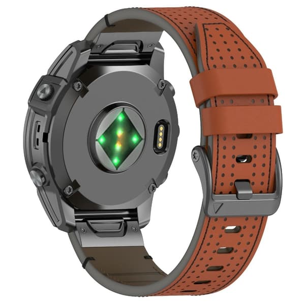Garmin 26mm Genuine Cow Leather Watch Band Stitching Line Replacement Strap - Brown+Black Brown