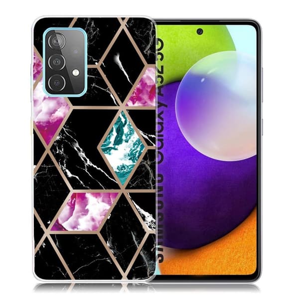 Marble design Samsung Galaxy A52 5G cover - Flise Af Sort / Cyan / Rose Multicolor