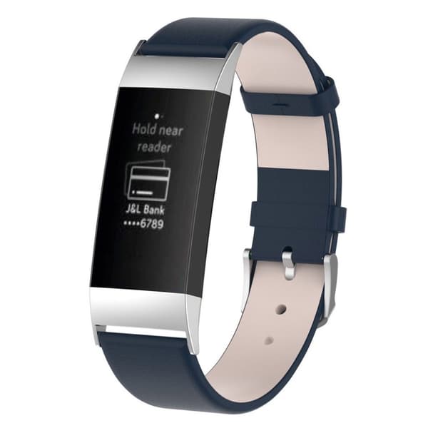 Fitbit Charge 3 äkta läder klockband - Mörkblå Blå