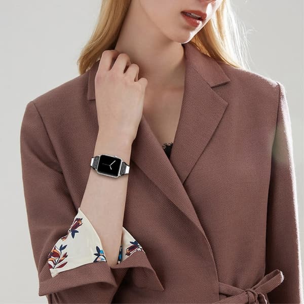 Apple Watch (45 mm) klockarmband i äkta läder med strassdekor - Vit Vit