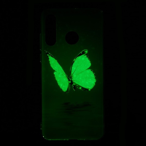 Huawei P30 Lite lysende nat etui - Blå Sommerfugl Blue