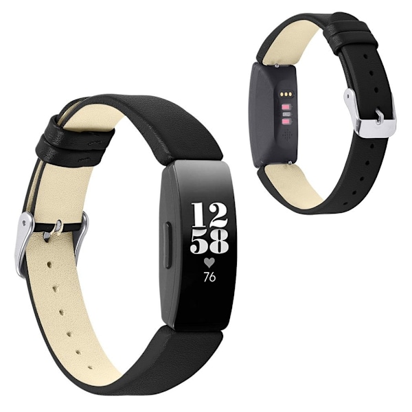 Fitbit Inspire / Inspire HR simple genuine leather watch band - Black Svart