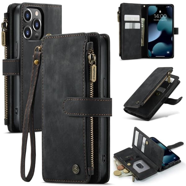 CaseMe iPhone 13 Pro etui med lynlås og pung - Sort Black