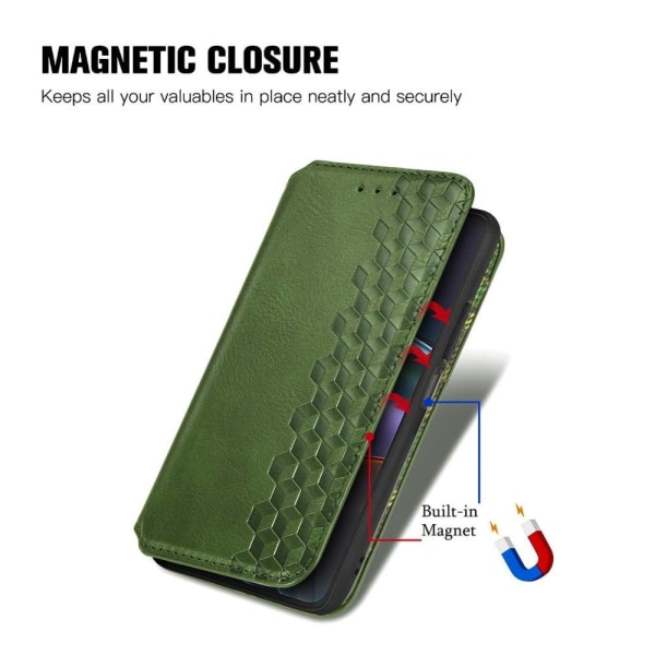 Nahkakotelo With A Stylish Rhombus Imprint For Motorola Edge 30 - Vihreä Green