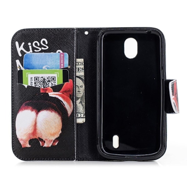 Nokia 1 Printet Mønster PU læder flip etui - Kiss My Ass Multicolor