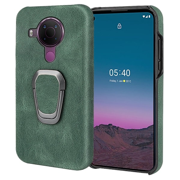 Stötsäkert läderfodral med oval kickstand för Nokia 5.4 - Grön Grön