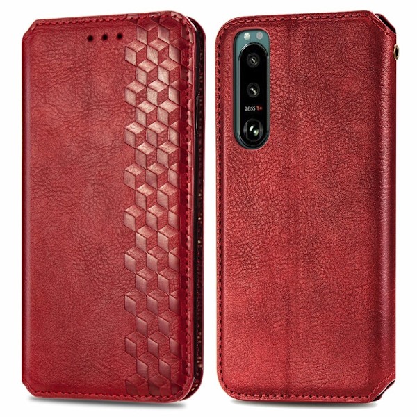 Nahkakotelo With A Stylish Rhombus Imprint For Sony Xperia 5 IV - Punainen Red