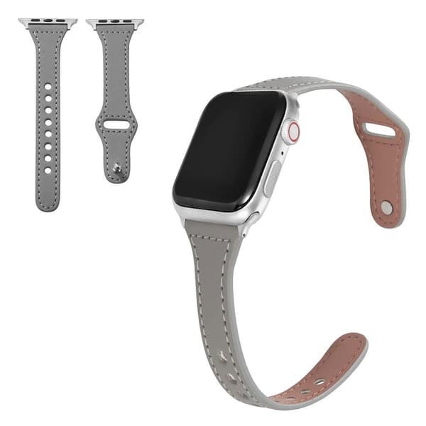 Apple Watch Series 6 / 5 40 mm urrem i ægte læder med knap - Grå Silver grey