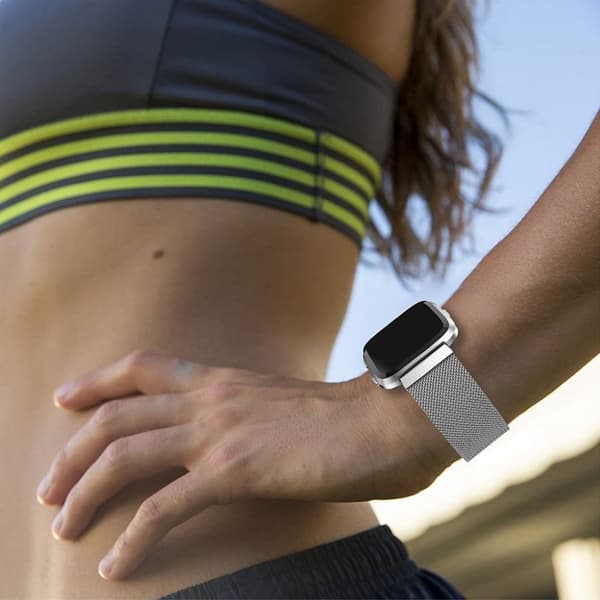 Fitbit Versa urlänk träningsklocka rostfri stål meshlänk elektropläterad giftfri allergifri - Silver Silvergrå