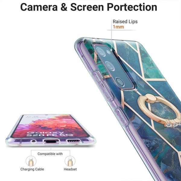 Marble Mønstret Deksel med Ring Holder til Samsung Galaxy S20 Fe 2022 / S20 Fe 5g - Blå / Grønn Blue