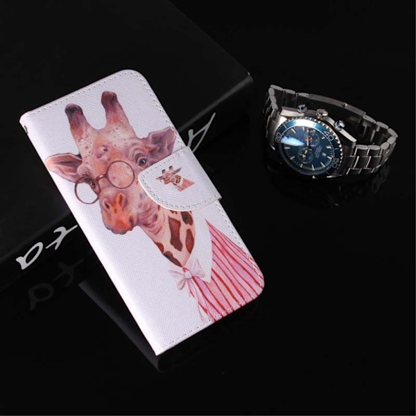 iPhone Xs Max mønstret læder flip cover - Sød Giraf Multicolor