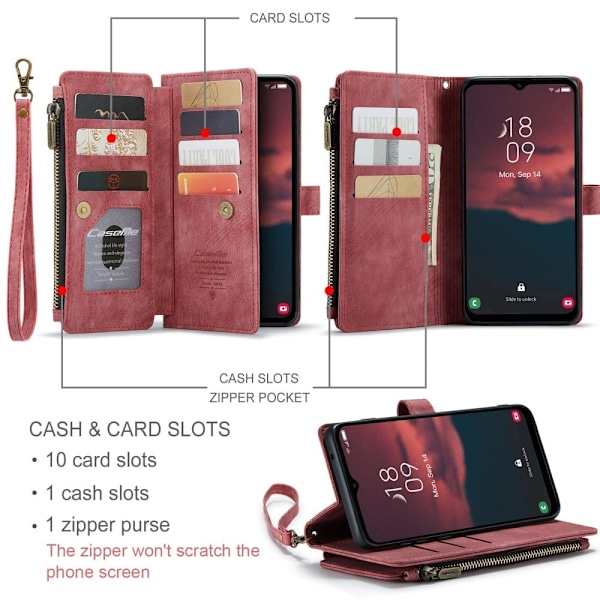 Rymligt Samsung Galaxy A14 fodral med plånbok - Röd Röd