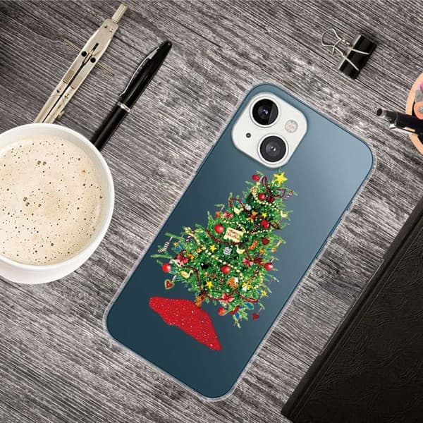 Juleveske til iPhone 14 Plus - Juletre Med Gaver Green
