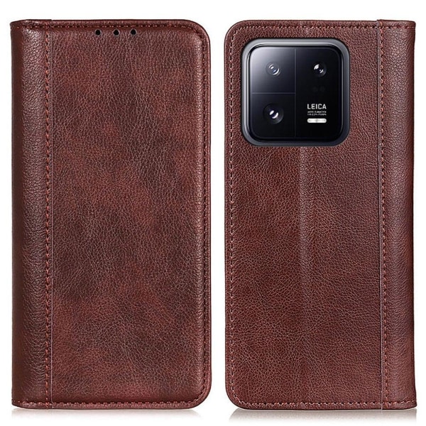Xiaomi 13 ægte læderetui med magnetisk lukning - Brun Brown