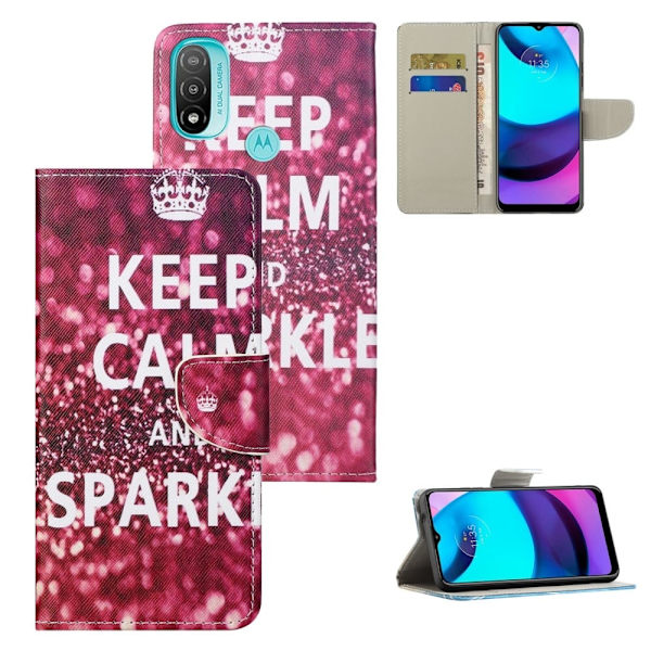 Wonderland Motorola Moto E30 / E20 / E40 Flippetui - Keep Calm og Sparkle Red