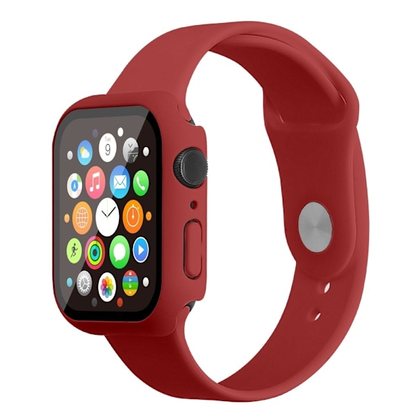 Apple Watch (45mm) silikoninen ranneke + suojus karkaistulla lasilla - Tummanpunainen / Koko: S / M Red