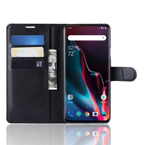 OnePlus 7 Pro konstläderfodral med litchi textur - Svart Svart