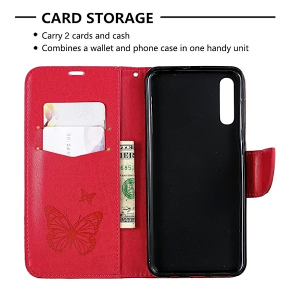 Butterfly läder Samsung Galaxy A50 fodral - Rosa Rosa
