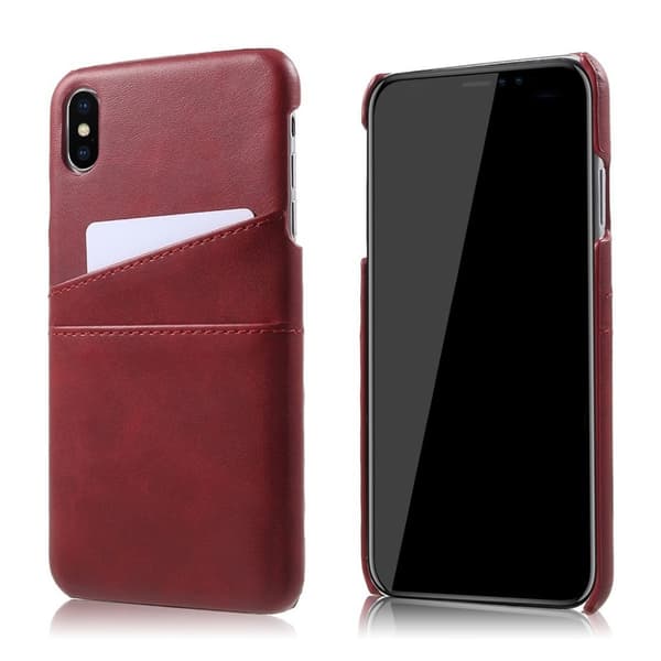 iPhone 9 Plus mobilskal plast syntetläder kortfickor - Röd Röd