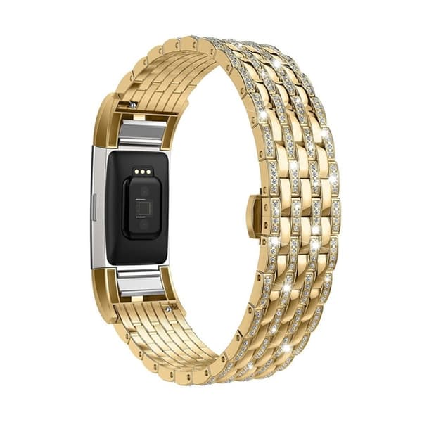 Fitbit Charge 2 urlänk metall träningsklocka strasstenar fjärilslås - Guld Guld