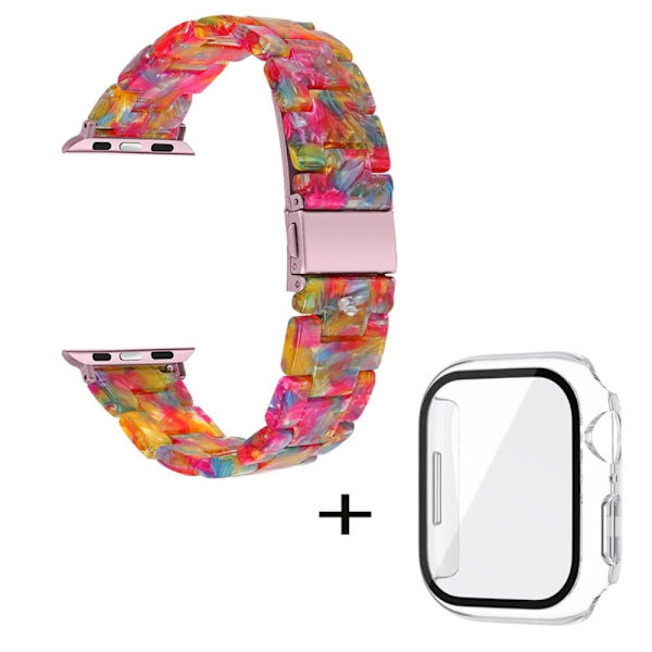Apple Watch SE 2022 (44 mm) urrem med 3 perler i resin med klart cover - Regnbueblanding Multicolor