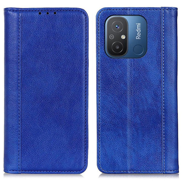 Äkta läder Xiaomi Redmi 12C / Xiaomi Redmi 11A fodral med magnetisk stängning Blå