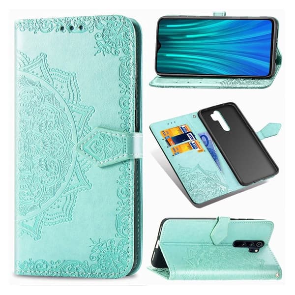 Mandala Xiaomi Redmi Note 8 Pro etui i lær - Cyan Green