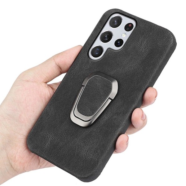 Stötsäkert läderfodral med oval kickstand för Samsung Galaxy S22 Ultra - Matcha Grön Grön