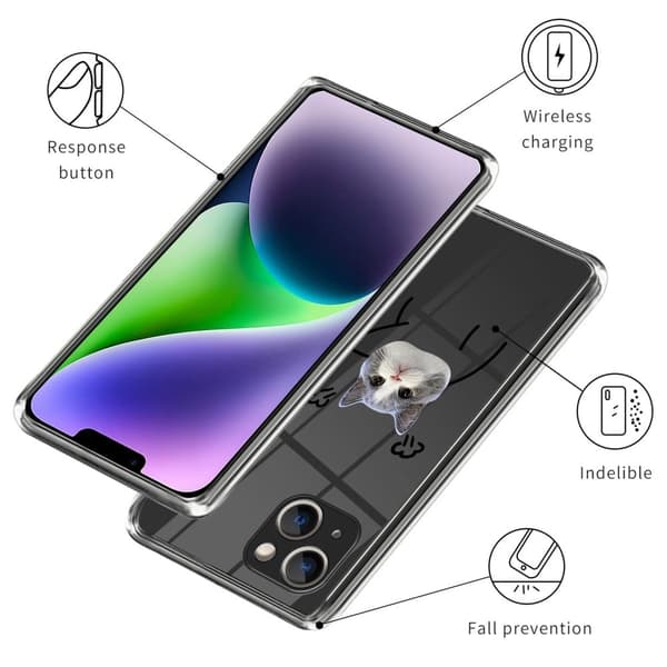 Deco iPhone 14 Etui - Katt med A Gun Transparent