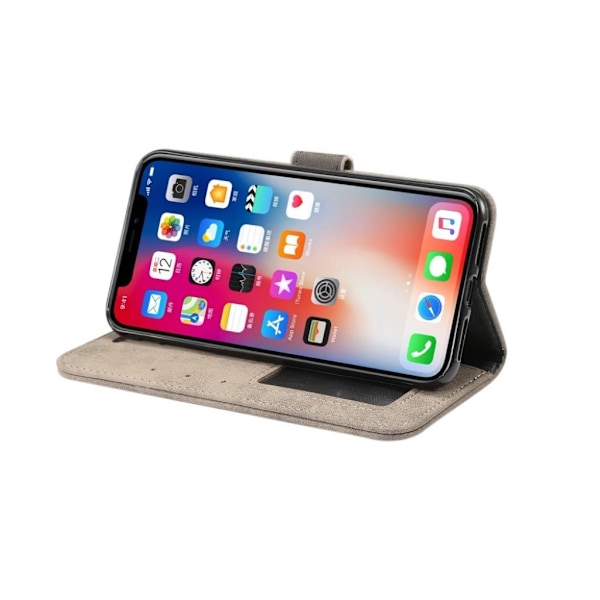 iPhone Xs Max læder flip cover i retrostil - Grå Silver grey