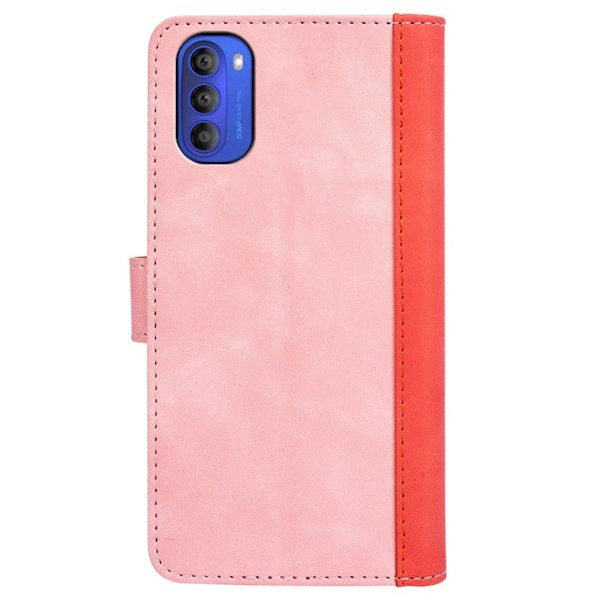 To Farvet Læder Flip Case til Motorola Moto G31 - Lyserød Pink