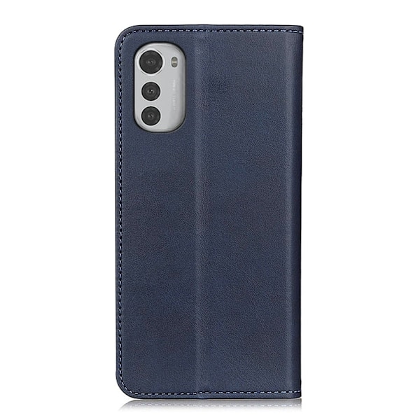 Motorola Moto E32 lompakkokotelo, aitoa nahkaa - Sininen Blue