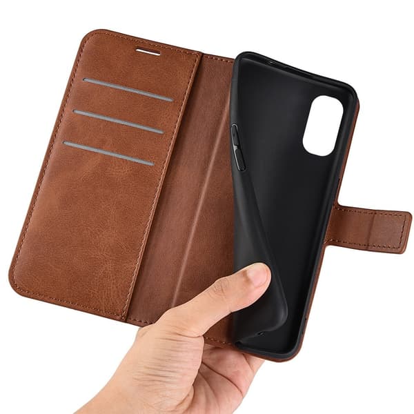 Lompakko Nahkakotelo For Motorola Moto E30 / E40 - Vaalean Ruskea Brown
