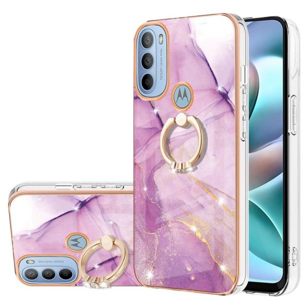 Marble Patterned Suojakuori With Ring Holder For Motorola Moto G41 / G31 - Vihreä Marble Haze Purple