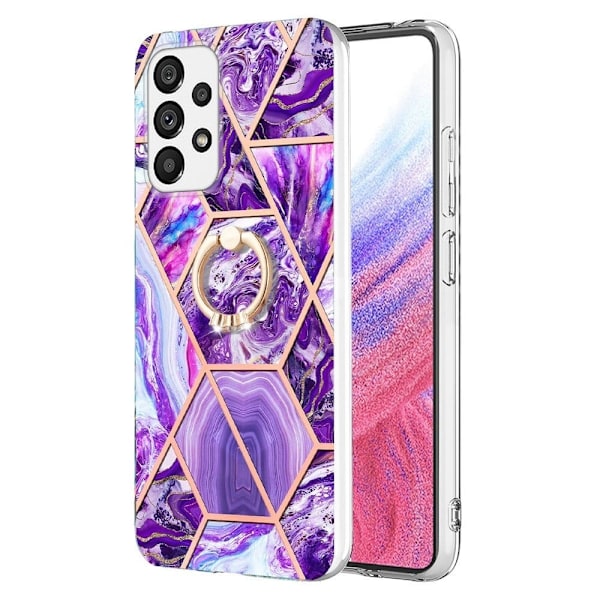 Marble Patterned Suojakuori With Ring Holder For Samsung Galaxy A53 5G - Tumma Violetti Purple