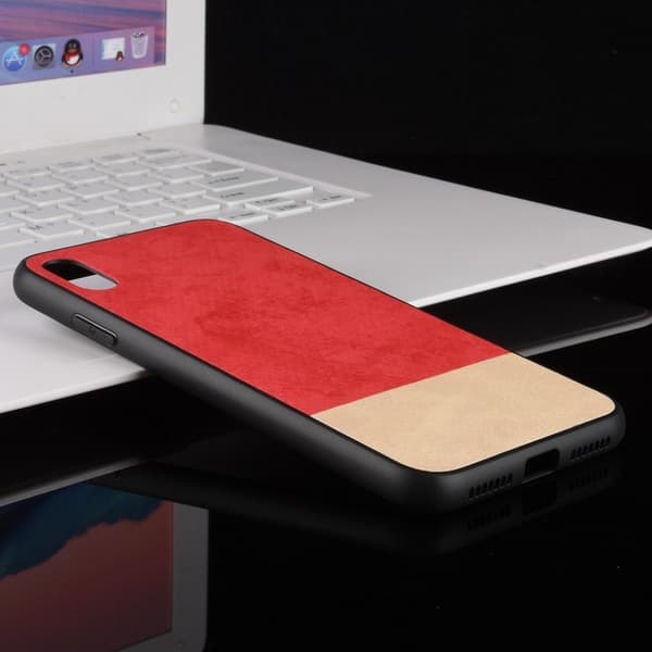 iPhone Xs Max stänksäkert läderfodral med tvåfärgade skarvar - Röd Röd