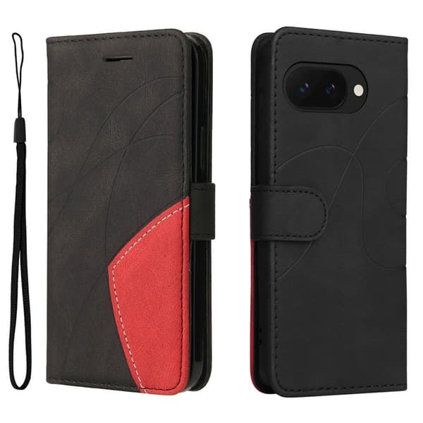 Texturerat läder Google Pixel 9a fodral med handledsband - Svart Svart