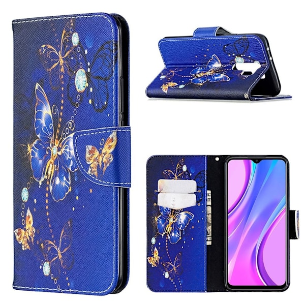 Wonderland Xiaomi Redmi 9 Läppäkotelo - Pretty Perhonen Blue