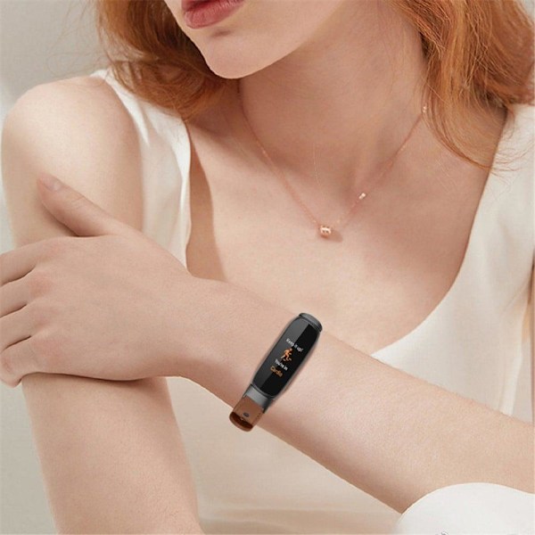 Fitbit Luxe klockarmband i topplager av koskinnläder med svart kontakt - Brun Brun