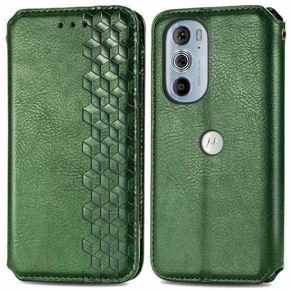 Läder Motorola Edge 30 Pro fodral med romb-design - Grön Grön